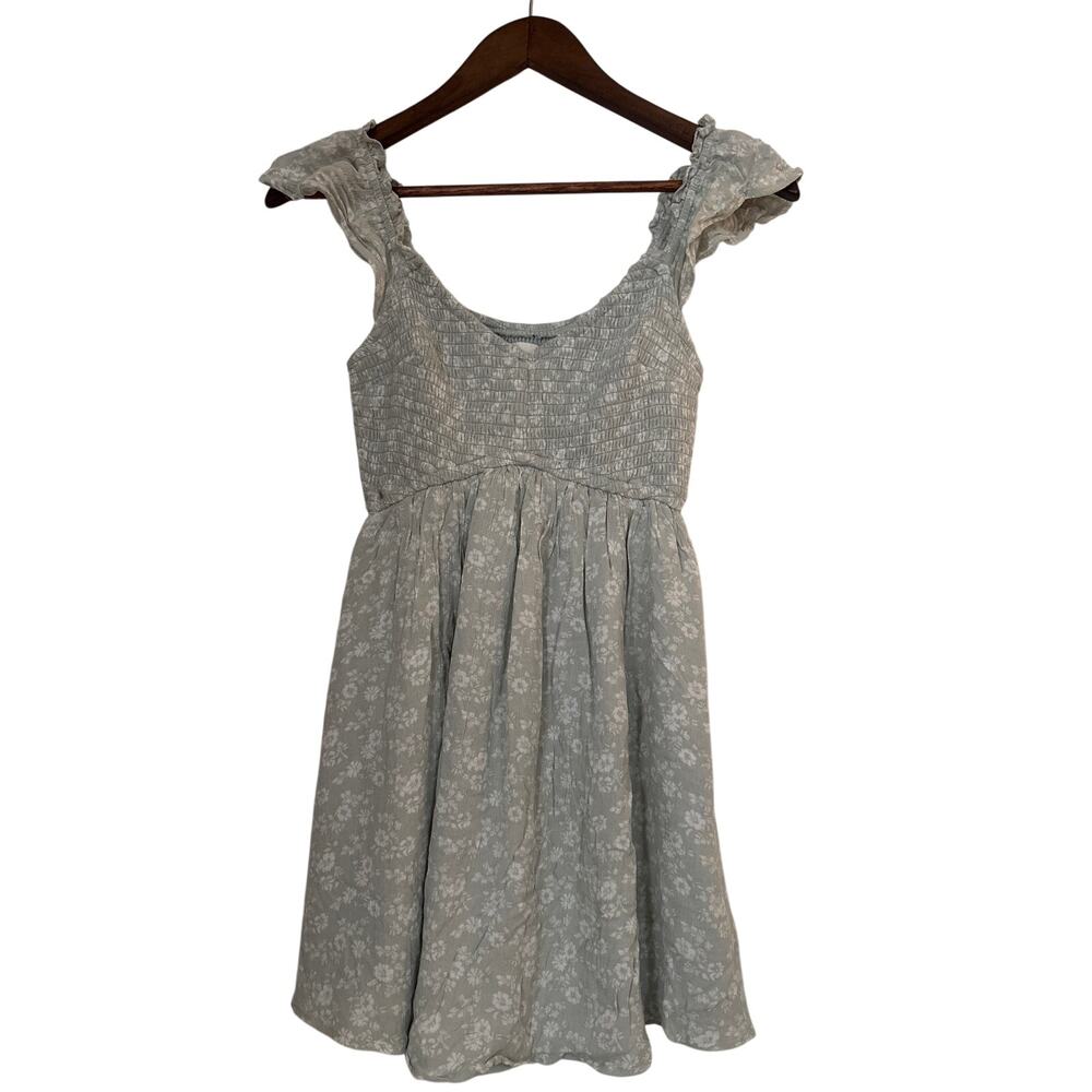 Hollister Women's Short Dress Shoulder Ruffles Green White Size XS